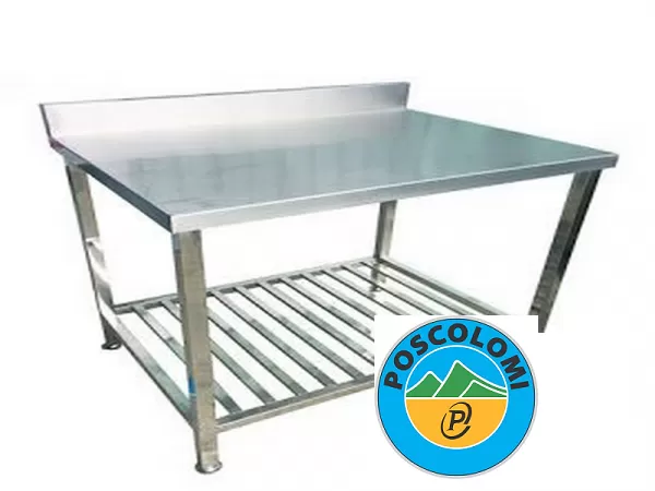 Bàn inox có giá nan dưới, có thành sau